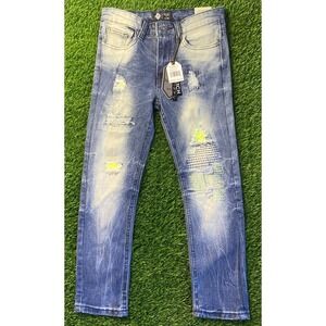 NWT Road Narrows Jeans Youth 7 Blue Distressed Stretch Acid Wash Denim